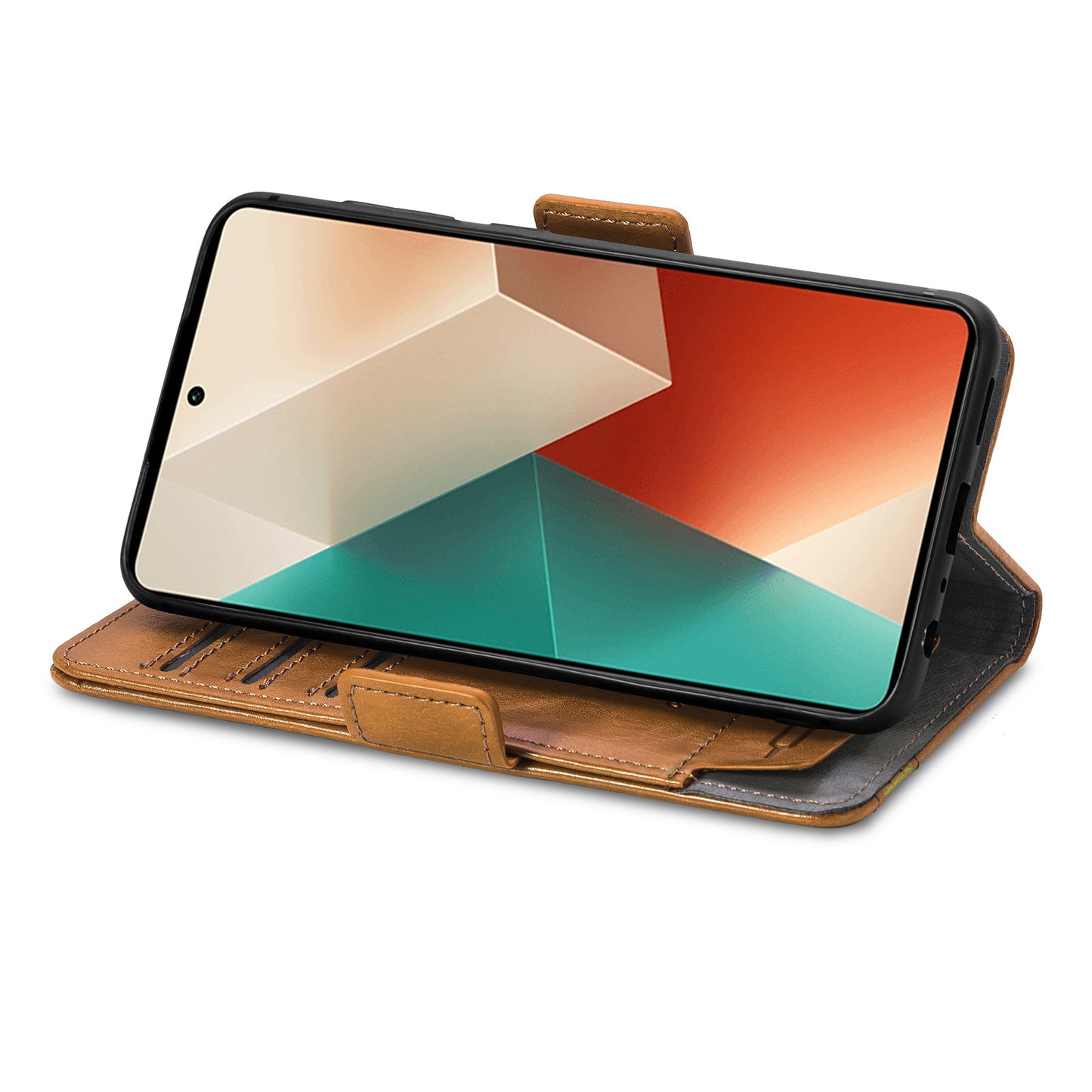 CASENEO 002 Series For Xiaomi Redmi Note 13 Pro 5G / Poco X6 5G / Poco M6 Pro 4G Leather Phone Case RFID Blocking Wallet - Light Brown