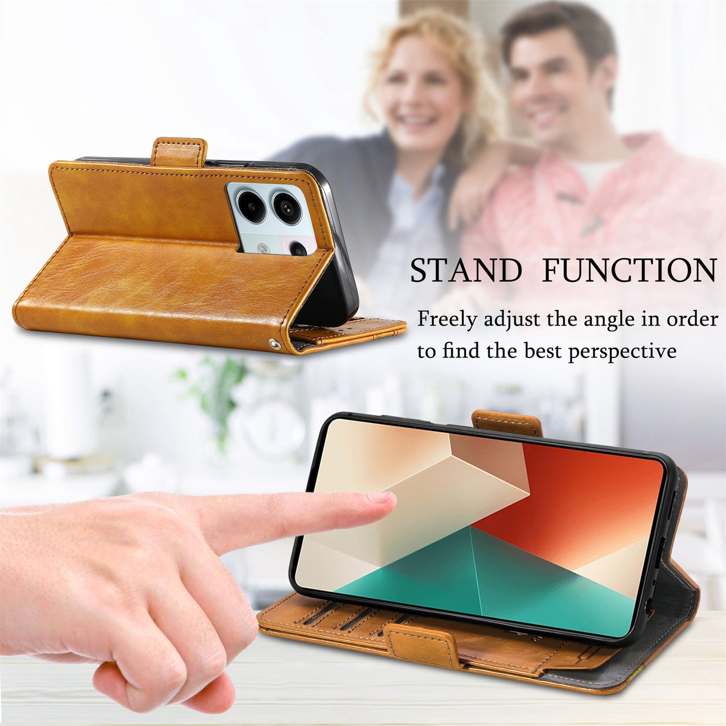 CASENEO 002 Series For Xiaomi Redmi Note 13 Pro 5G / Poco X6 5G / Poco M6 Pro 4G Leather Phone Case RFID Blocking Wallet - Light Brown