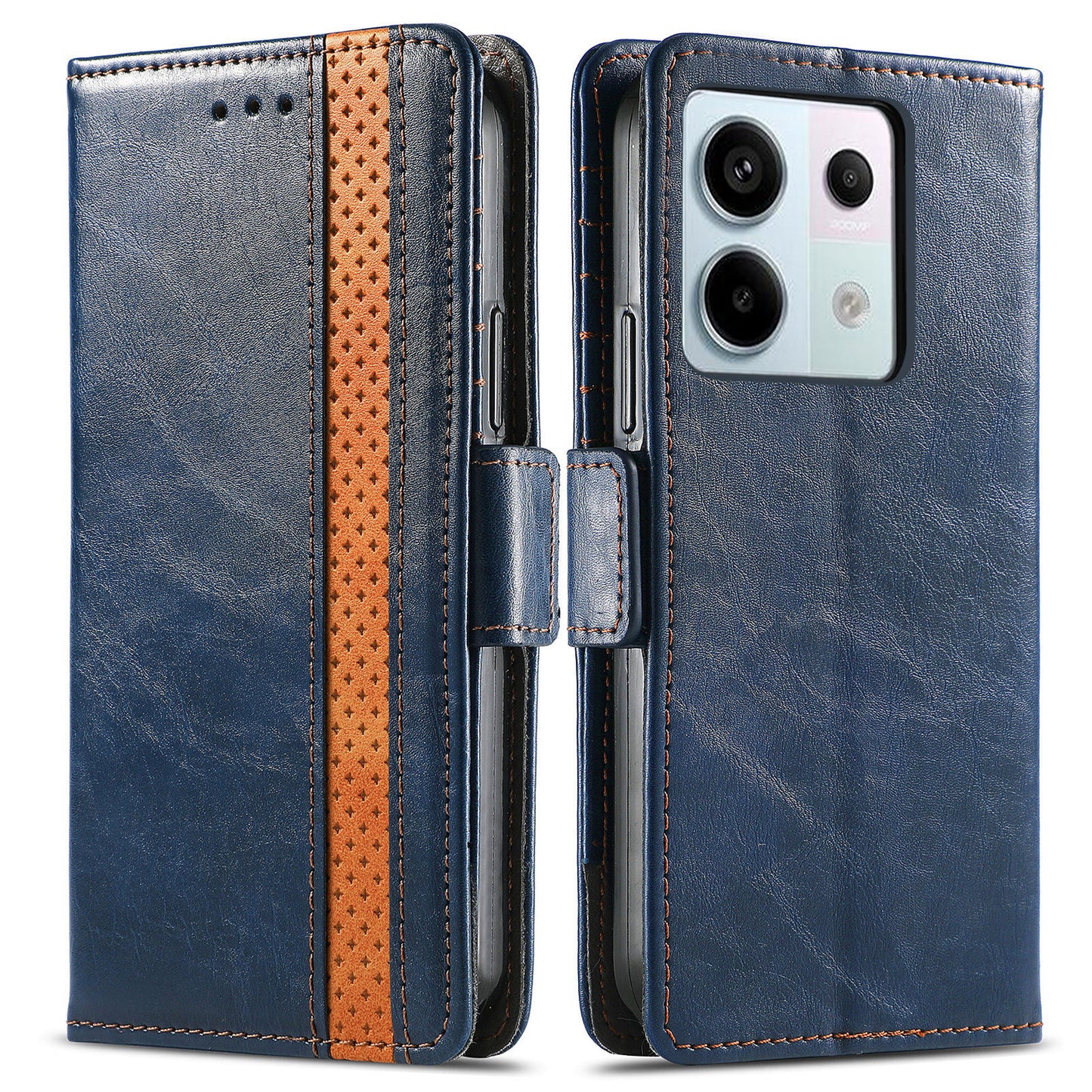 CASENEO 002 Series For Xiaomi Redmi Note 13 Pro 5G / Poco X6 5G / Poco M6 Pro 4G Leather Phone Case RFID Blocking Wallet - Dark Blue