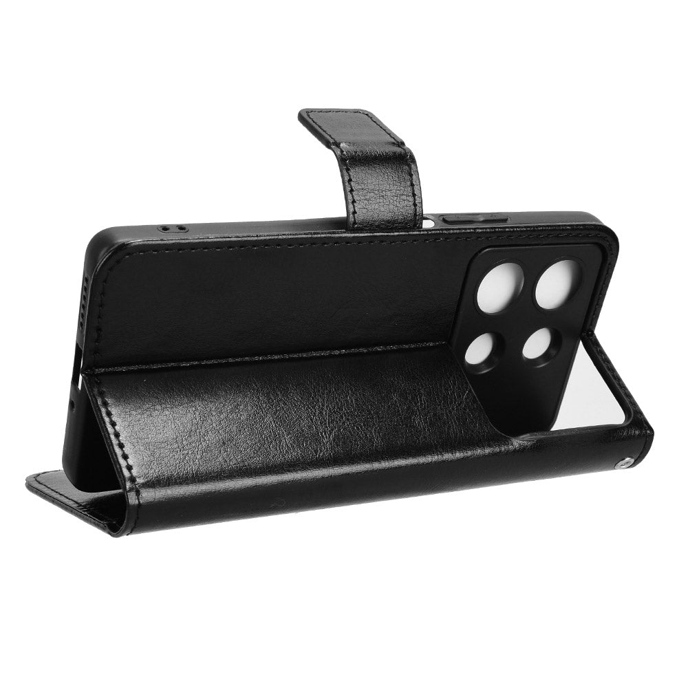 For Xiaomi Redmi Note 13R Pro 5G Leather Phone Cover with Wallet Card Slots - Black