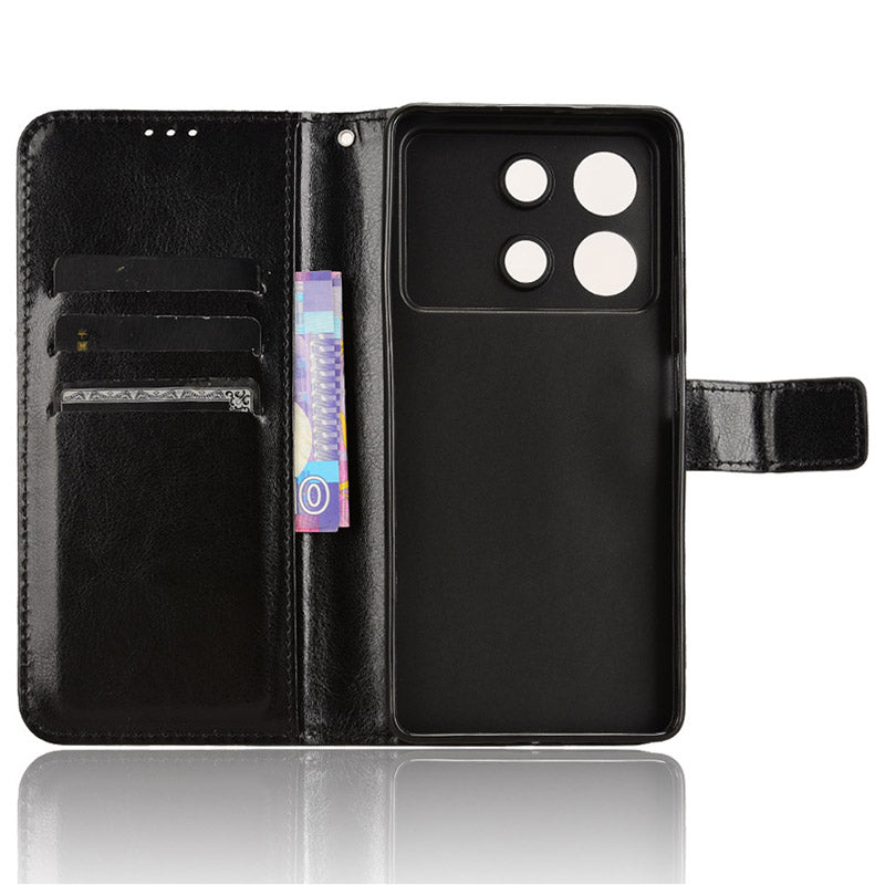 For Xiaomi Redmi Note 13R Pro 5G Leather Phone Cover with Wallet Card Slots - Black