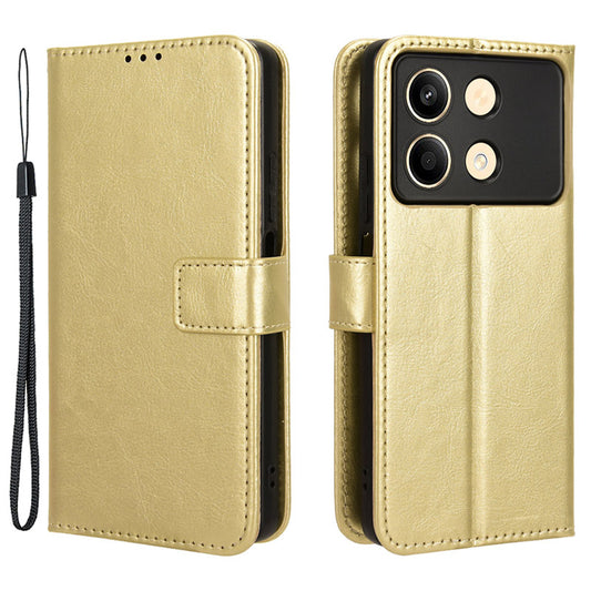 For Xiaomi Redmi Note 13R Pro 5G Leather Phone Cover with Wallet Card Slots - Gold