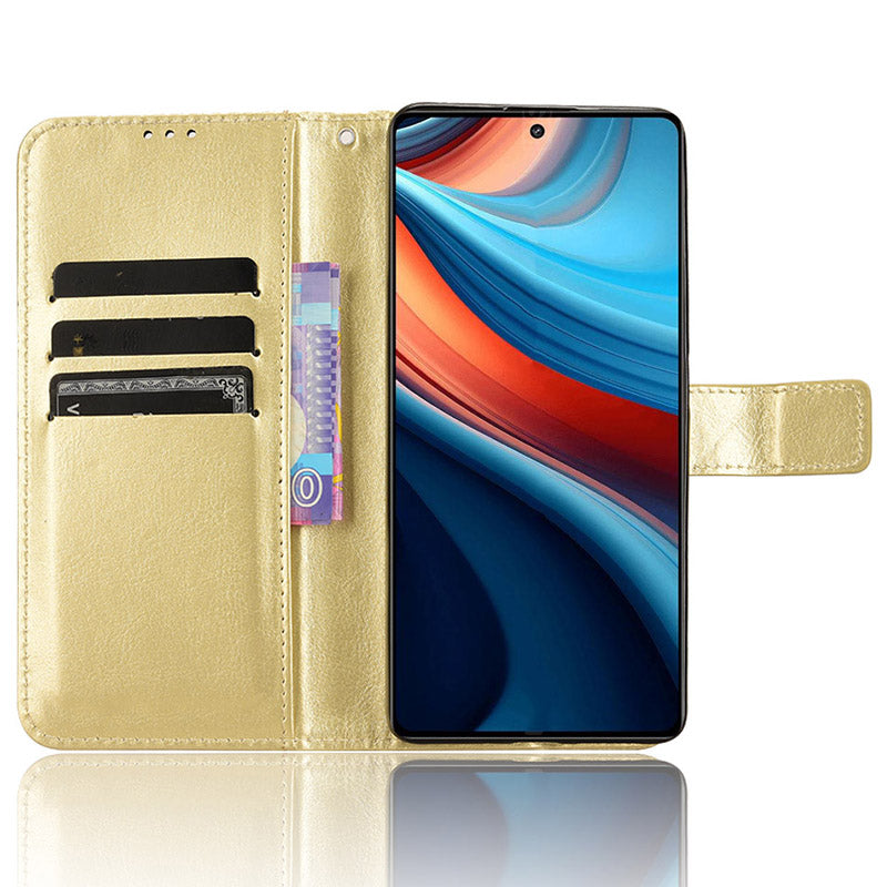 For Xiaomi Redmi Note 13R Pro 5G Leather Phone Cover with Wallet Card Slots - Gold
