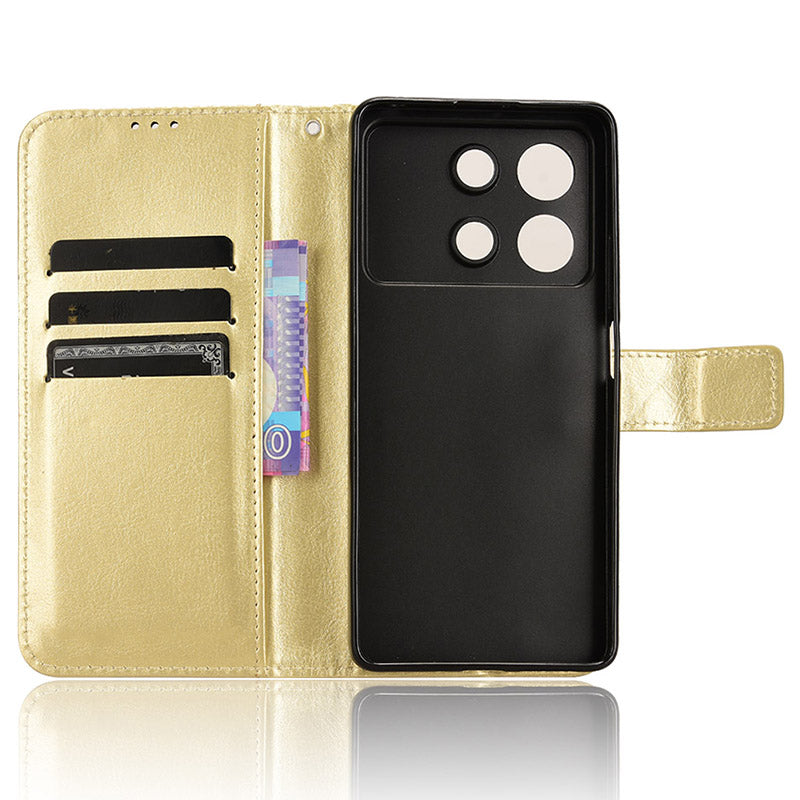 For Xiaomi Redmi Note 13R Pro 5G Leather Phone Cover with Wallet Card Slots - Gold