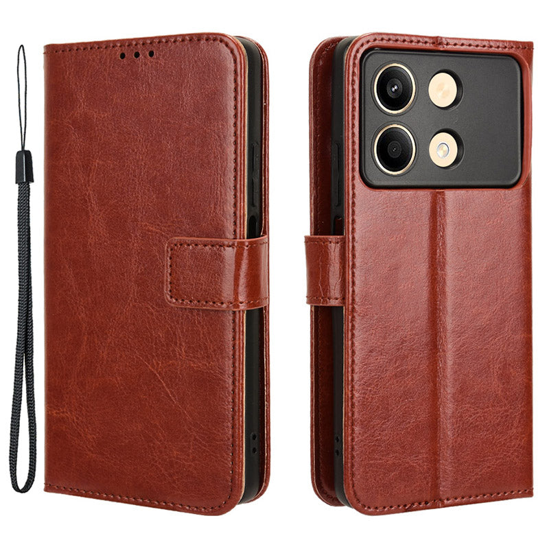 For Xiaomi Redmi Note 13R Pro 5G Leather Phone Cover with Wallet Card Slots - Brown