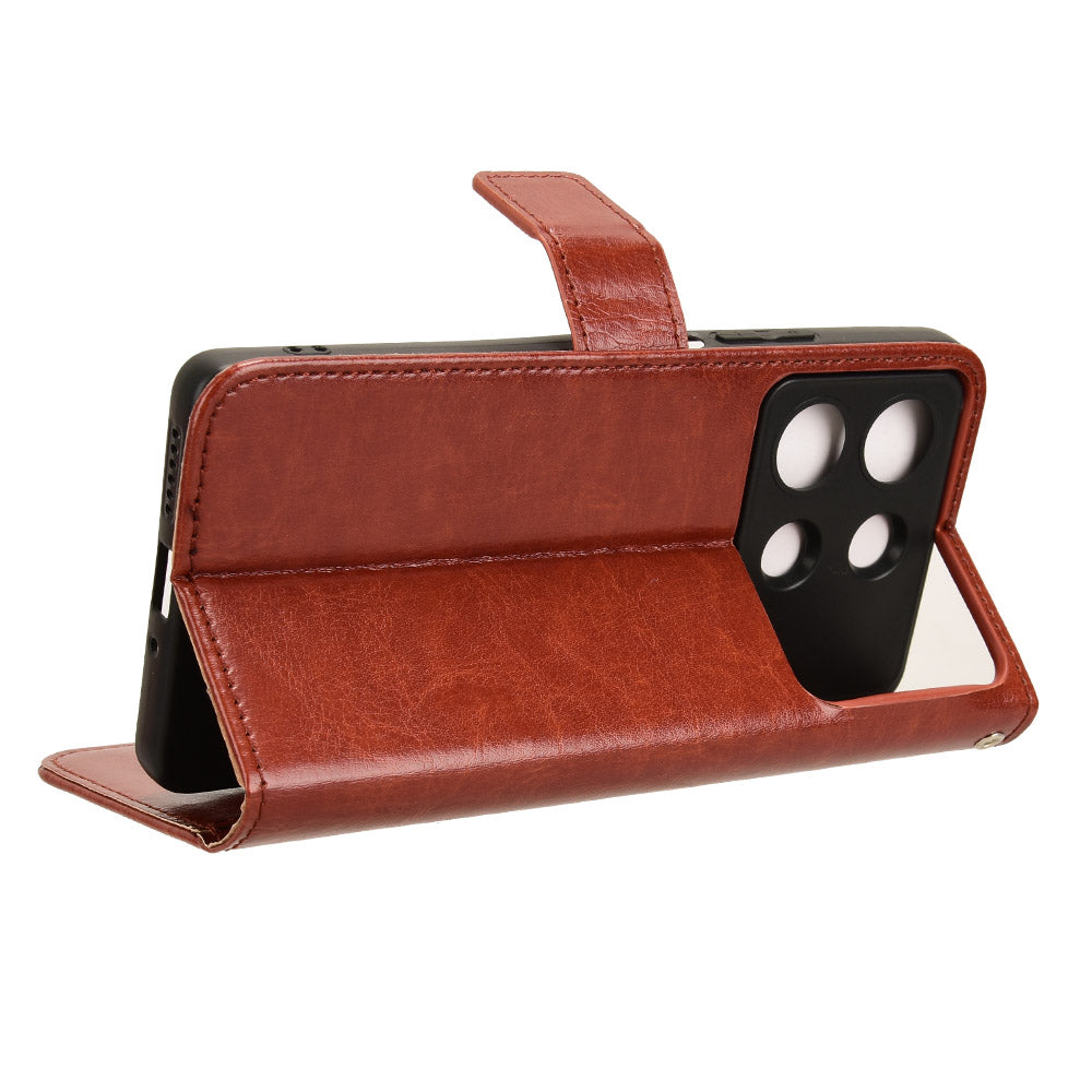 For Xiaomi Redmi Note 13R Pro 5G Leather Phone Cover with Wallet Card Slots - Brown