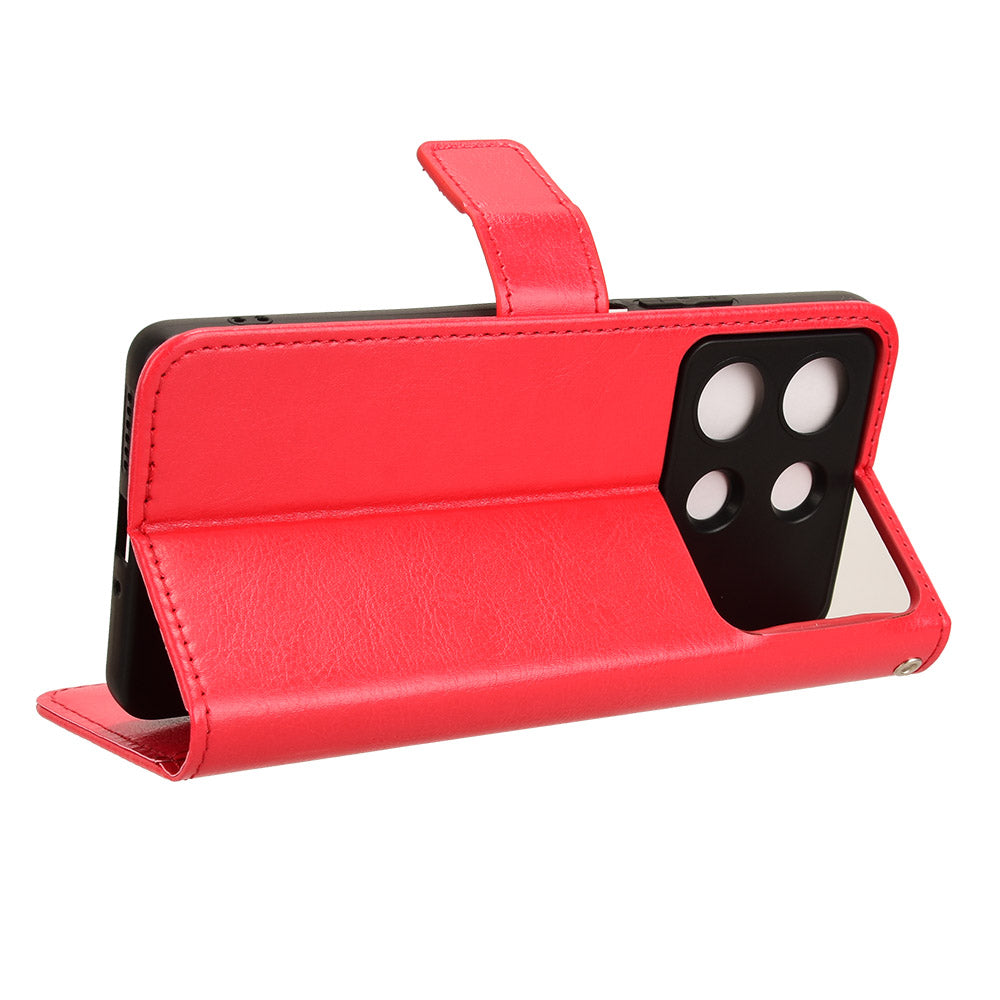 For Xiaomi Redmi Note 13R Pro 5G Leather Phone Cover with Wallet Card Slots - Red