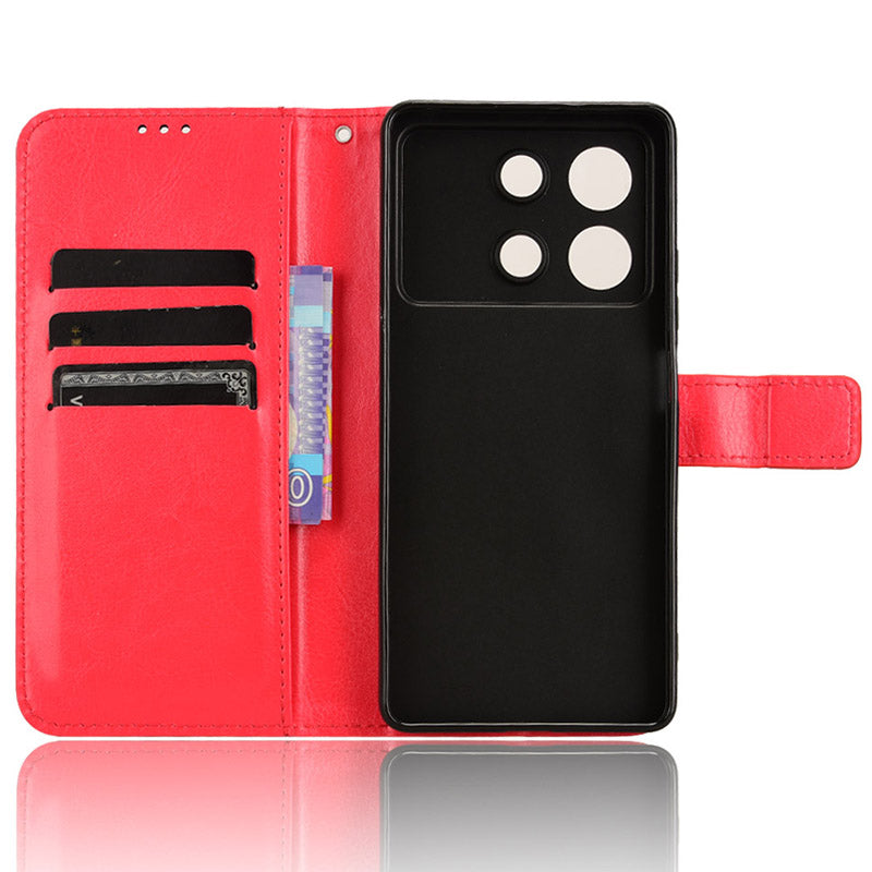 For Xiaomi Redmi Note 13R Pro 5G Leather Phone Cover with Wallet Card Slots - Red