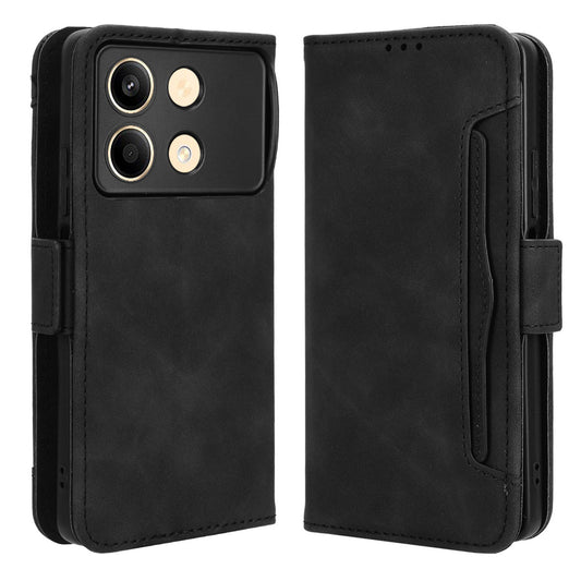 For Xiaomi Redmi Note 13R Pro 5G Leather Case Phone Cover with Card Slots - Black