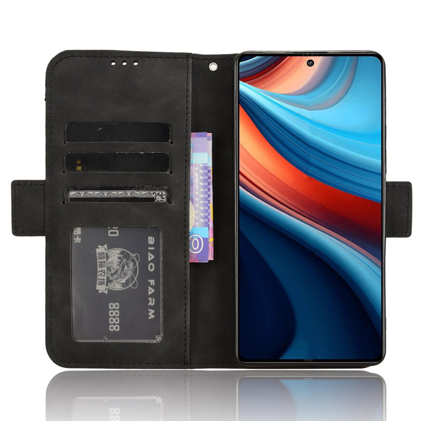 For Xiaomi Redmi Note 13R Pro 5G Leather Case Phone Cover with Card Slots - Black