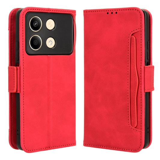 For Xiaomi Redmi Note 13R Pro 5G Leather Case Phone Cover with Card Slots - Red