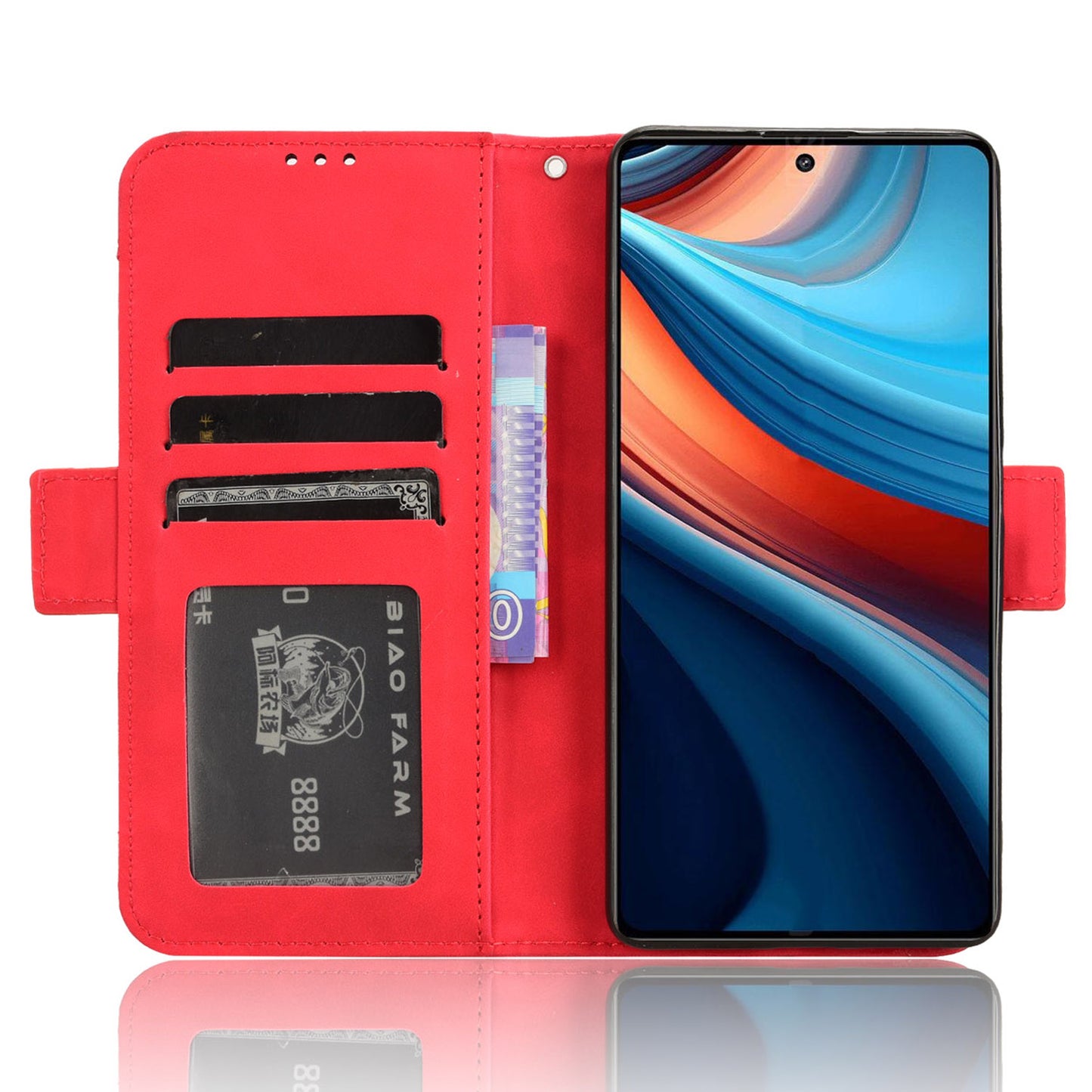For Xiaomi Redmi Note 13R Pro 5G Leather Case Phone Cover with Card Slots - Red