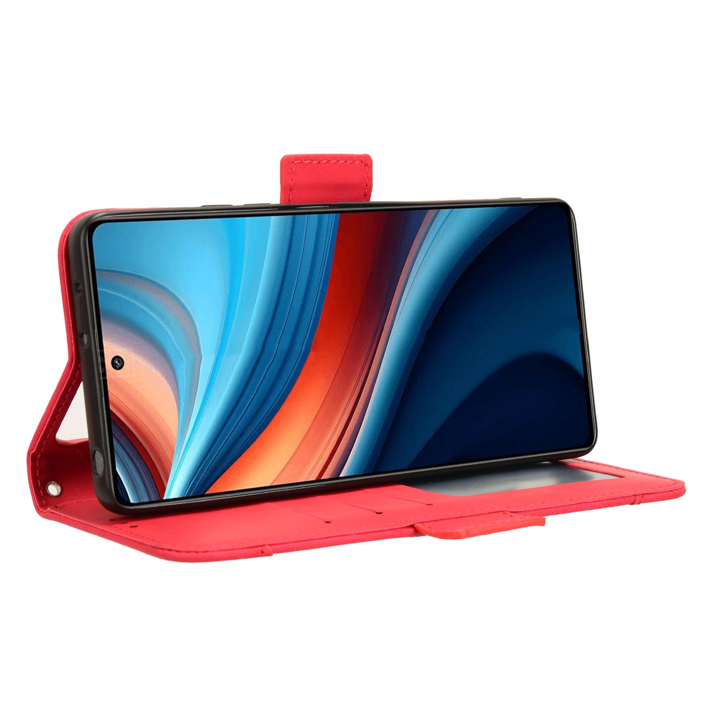 For Xiaomi Redmi Note 13R Pro 5G Leather Case Phone Cover with Card Slots - Red