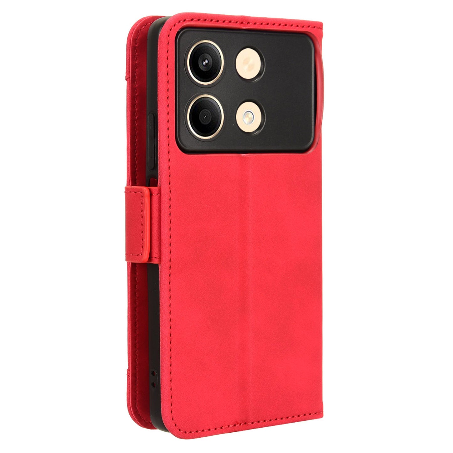 For Xiaomi Redmi Note 13R Pro 5G Leather Case Phone Cover with Card Slots - Red