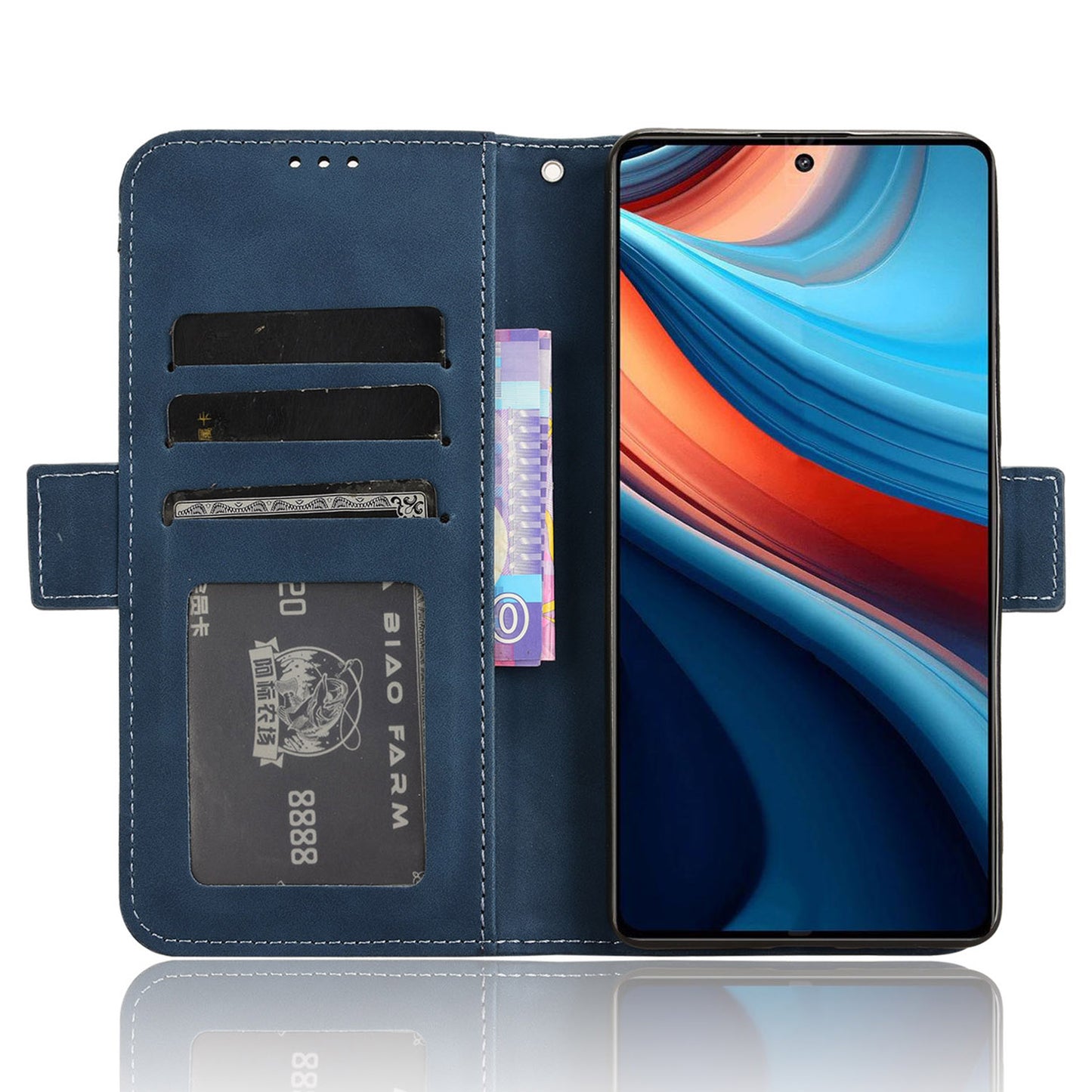 For Xiaomi Redmi Note 13R Pro 5G Leather Case Phone Cover with Card Slots - Blue