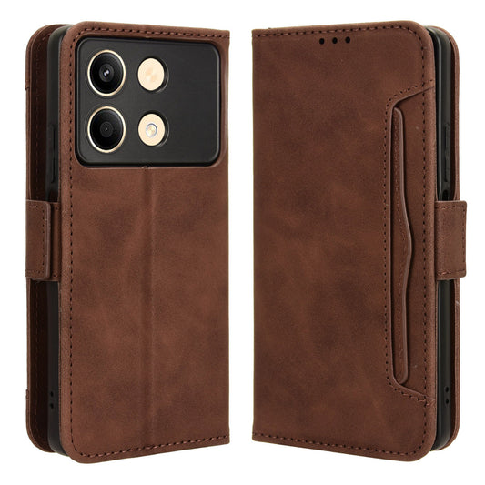 For Xiaomi Redmi Note 13R Pro 5G Leather Case Phone Cover with Card Slots - Brown