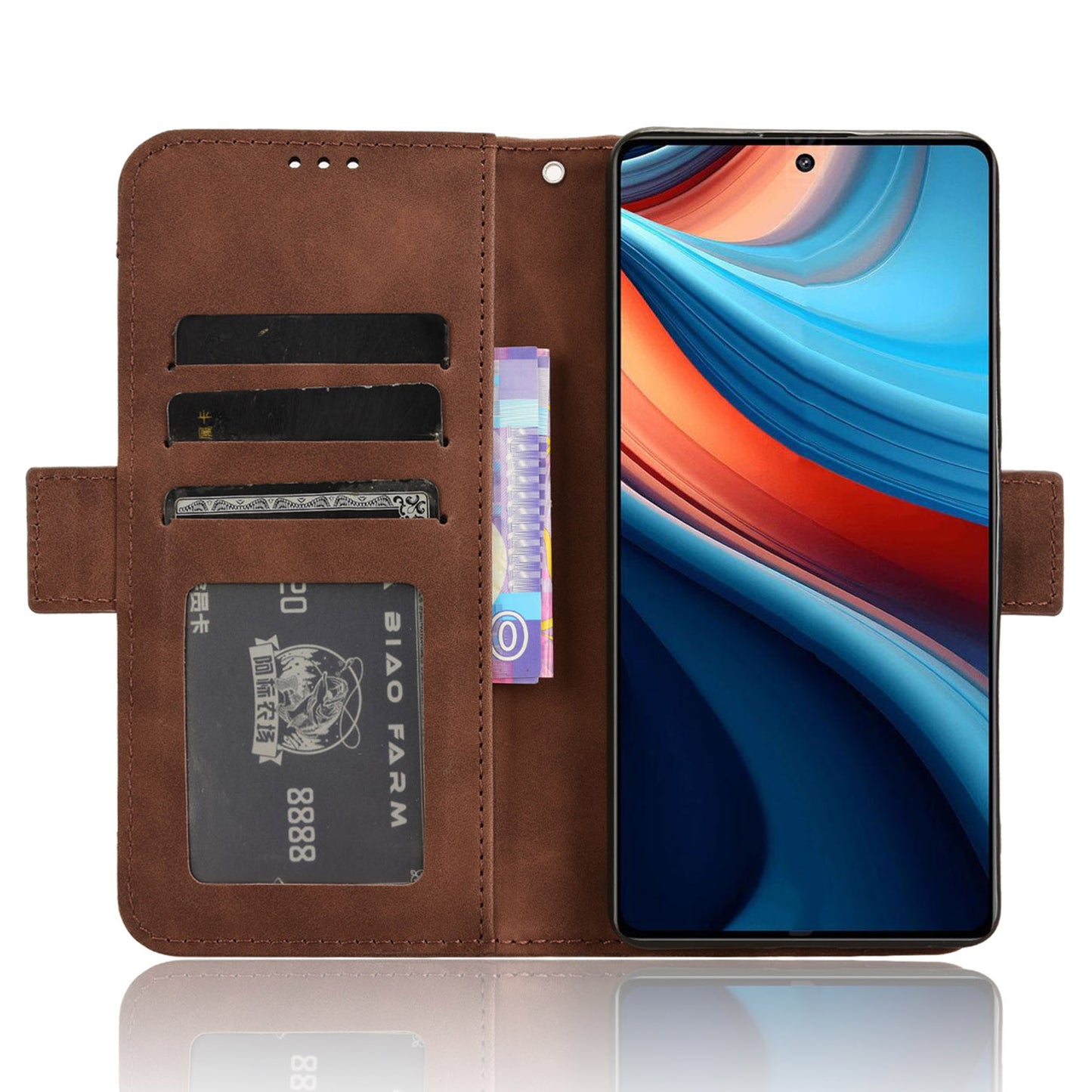 For Xiaomi Redmi Note 13R Pro 5G Leather Case Phone Cover with Card Slots - Brown