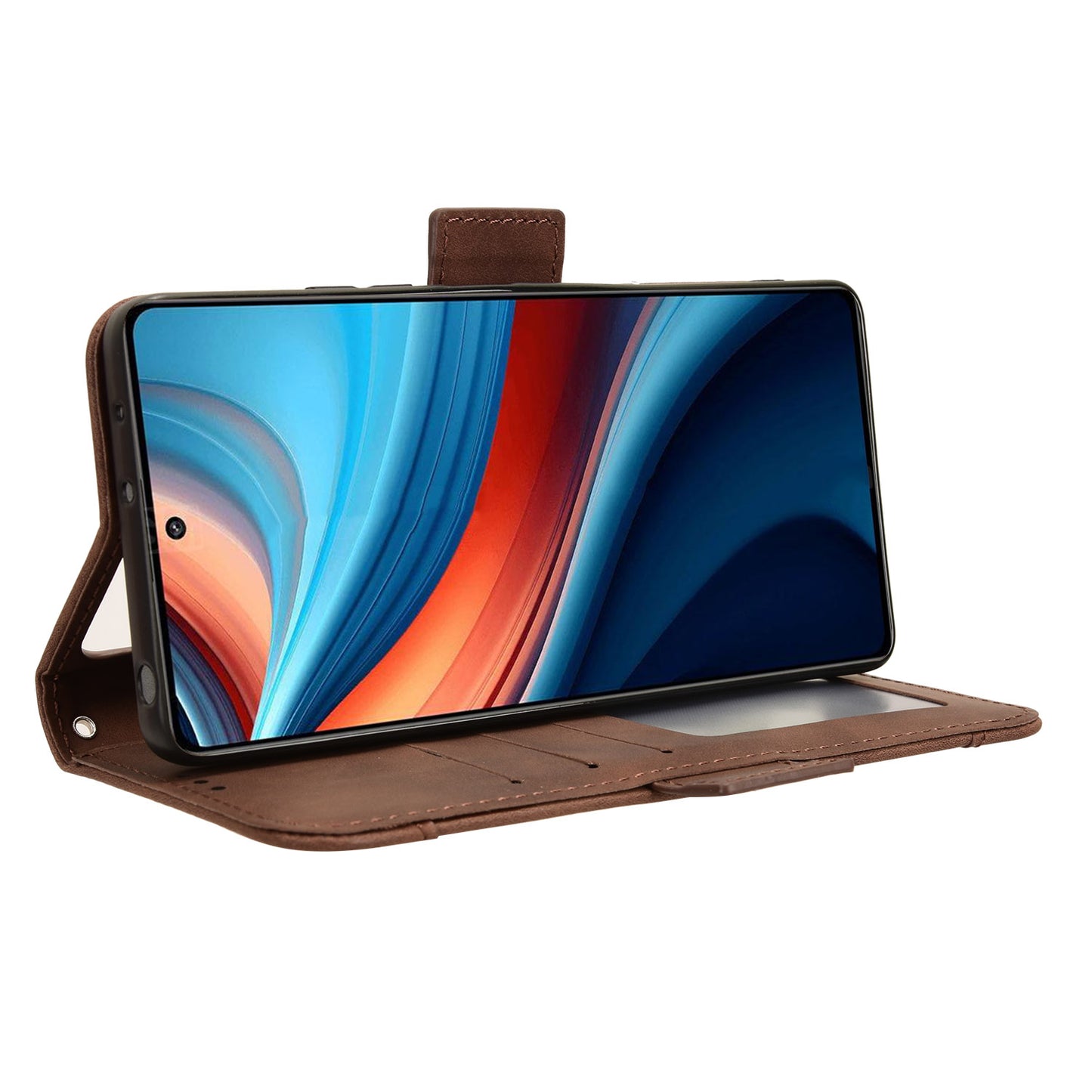 For Xiaomi Redmi Note 13R Pro 5G Leather Case Phone Cover with Card Slots - Brown