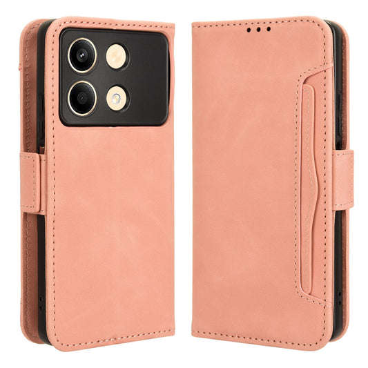 For Xiaomi Redmi Note 13R Pro 5G Leather Case Phone Cover with Card Slots - Pink