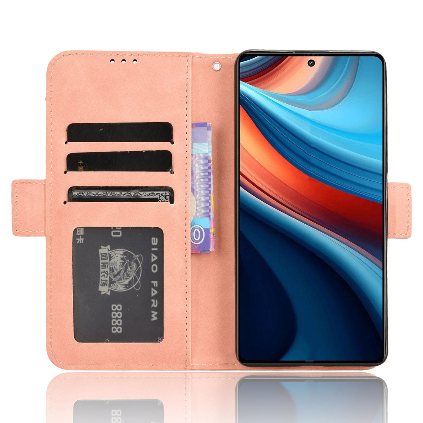 For Xiaomi Redmi Note 13R Pro 5G Leather Case Phone Cover with Card Slots - Pink