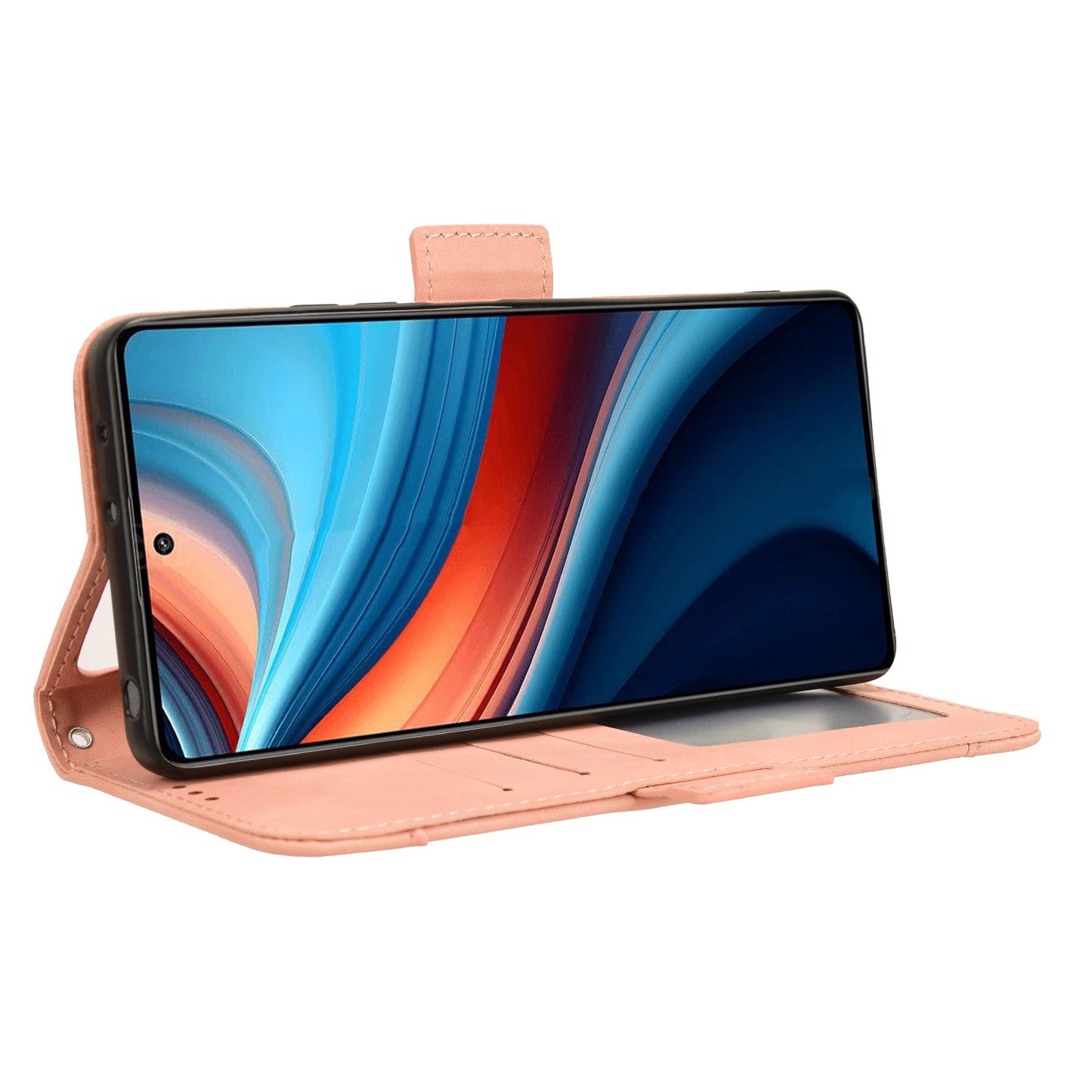 For Xiaomi Redmi Note 13R Pro 5G Leather Case Phone Cover with Card Slots - Pink