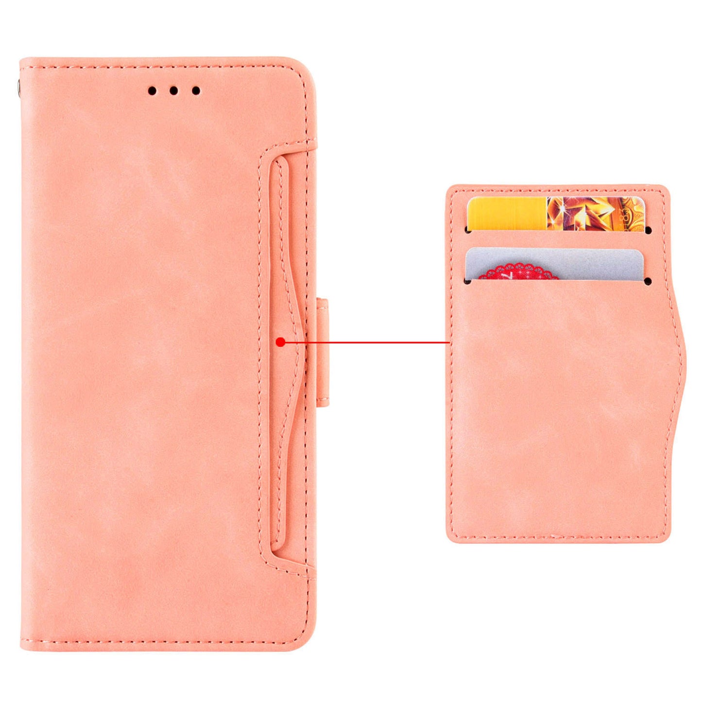 For Xiaomi Redmi Note 13R Pro 5G Leather Case Phone Cover with Card Slots - Pink