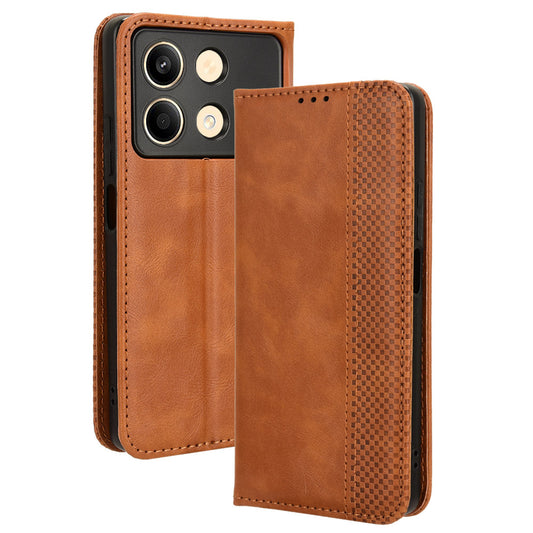 For Xiaomi Redmi Note 13R Pro 5G Leather Wallet Case Magnetic Auto Closing - Brown
