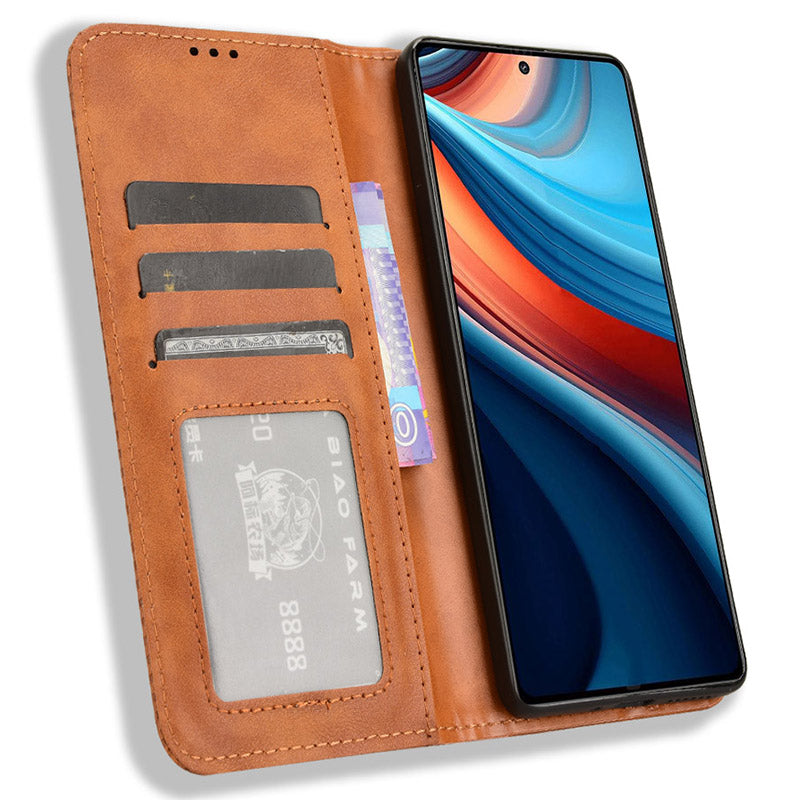 For Xiaomi Redmi Note 13R Pro 5G Leather Wallet Case Magnetic Auto Closing - Brown