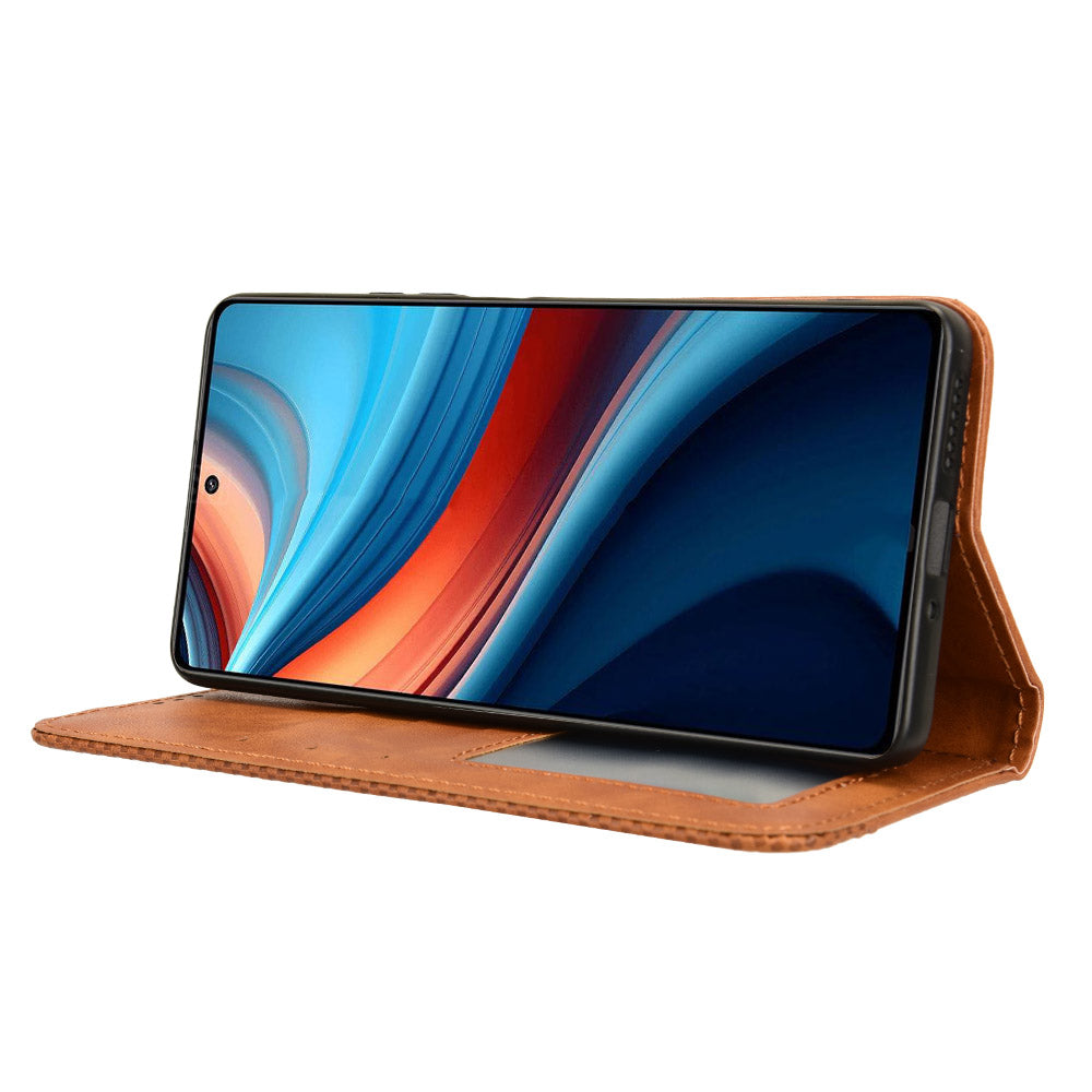 For Xiaomi Redmi Note 13R Pro 5G Leather Wallet Case Magnetic Auto Closing - Brown