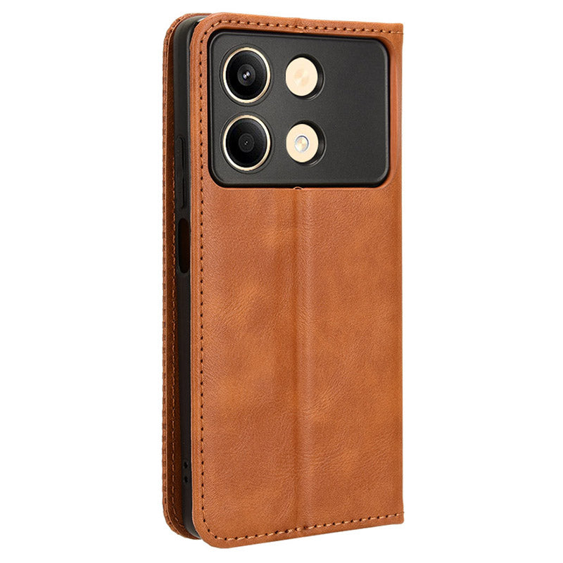 For Xiaomi Redmi Note 13R Pro 5G Leather Wallet Case Magnetic Auto Closing - Brown