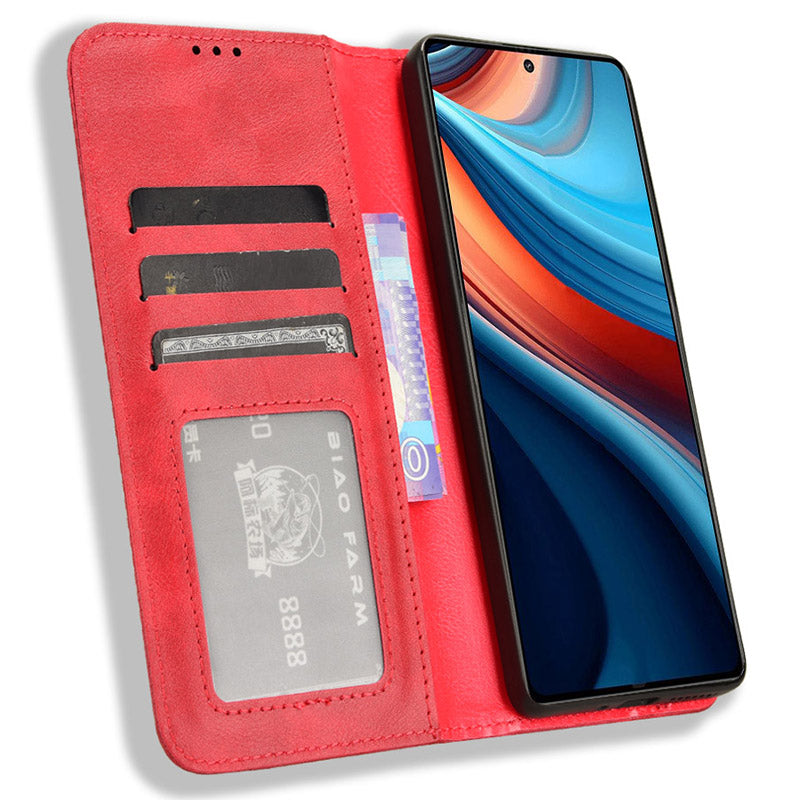 For Xiaomi Redmi Note 13R Pro 5G Leather Wallet Case Magnetic Auto Closing - Red