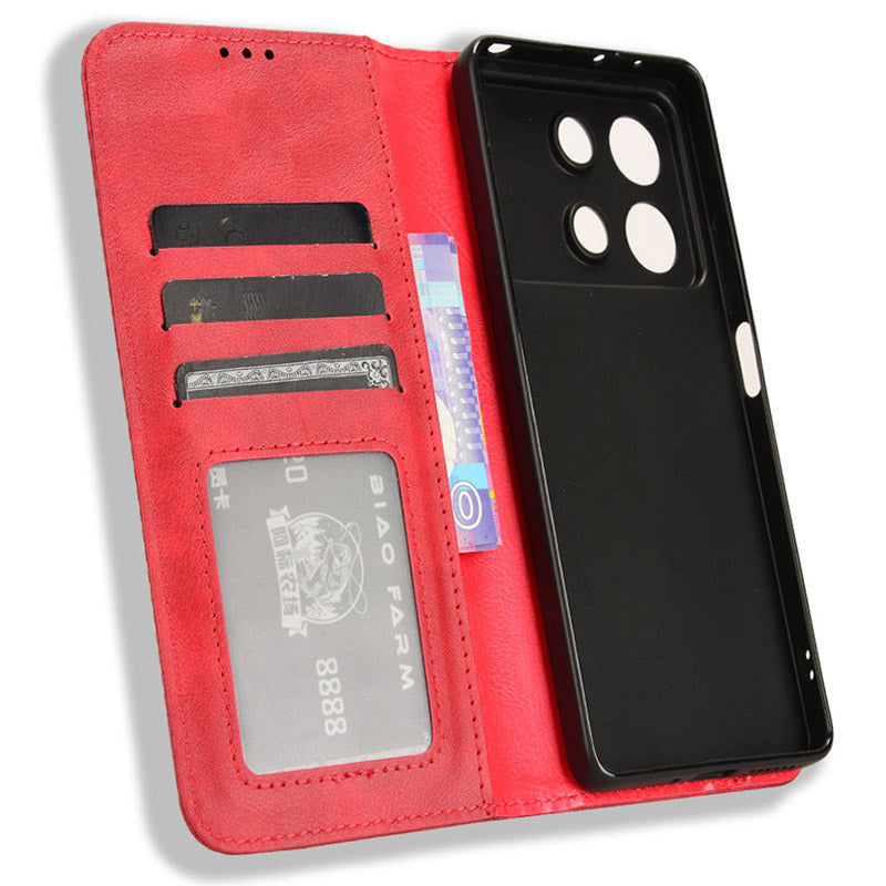 For Xiaomi Redmi Note 13R Pro 5G Leather Wallet Case Magnetic Auto Closing - Red