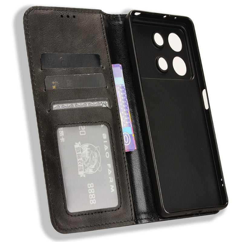 For Xiaomi Redmi Note 13R Pro 5G Leather Wallet Case Magnetic Auto Closing - Black