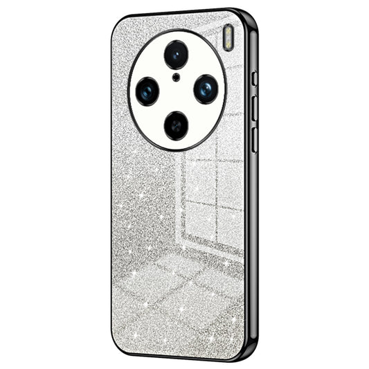 For vivo X100 Pro 5G Case Gradient Sparkle Electroplated Fine Hole TPU Cover - Black