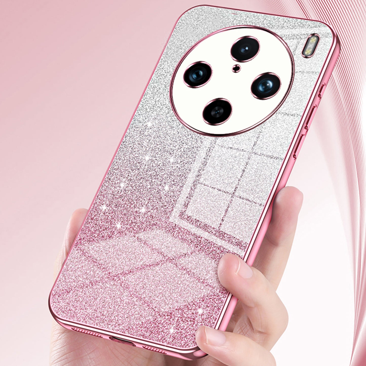 For vivo X100 Pro 5G Case Gradient Sparkle Electroplated Fine Hole TPU Cover - Pink