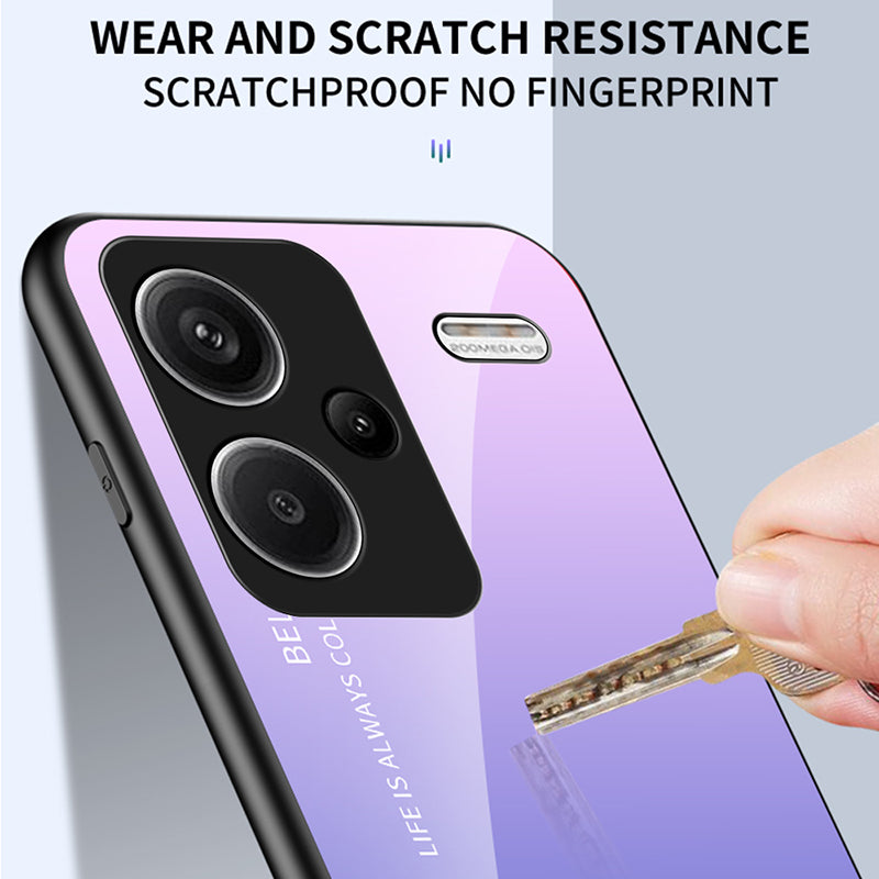 For Xiaomi Redmi Note 13 Pro+ 5G Gradient Tempered Glass Case Drop Protection - Gradient Pink Purple