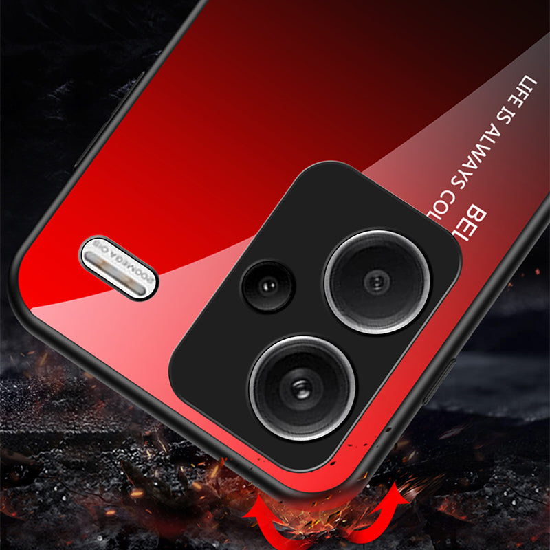 For Xiaomi Redmi Note 13 Pro+ 5G Gradient Tempered Glass Case Drop Protection - Gradient Red Black