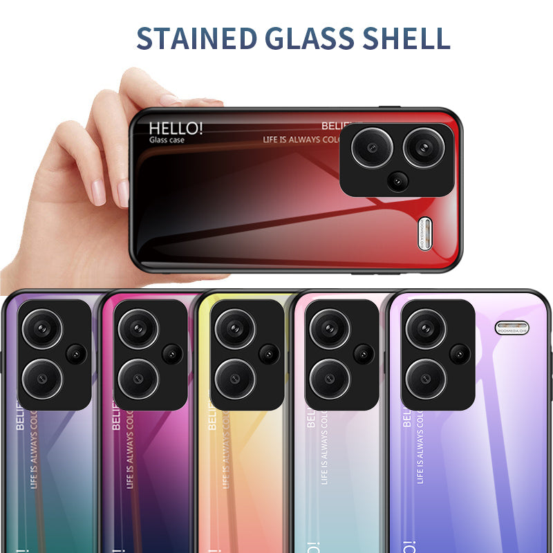 For Xiaomi Redmi Note 13 Pro+ 5G Gradient Tempered Glass Case Drop Protection - Gradient Red Black