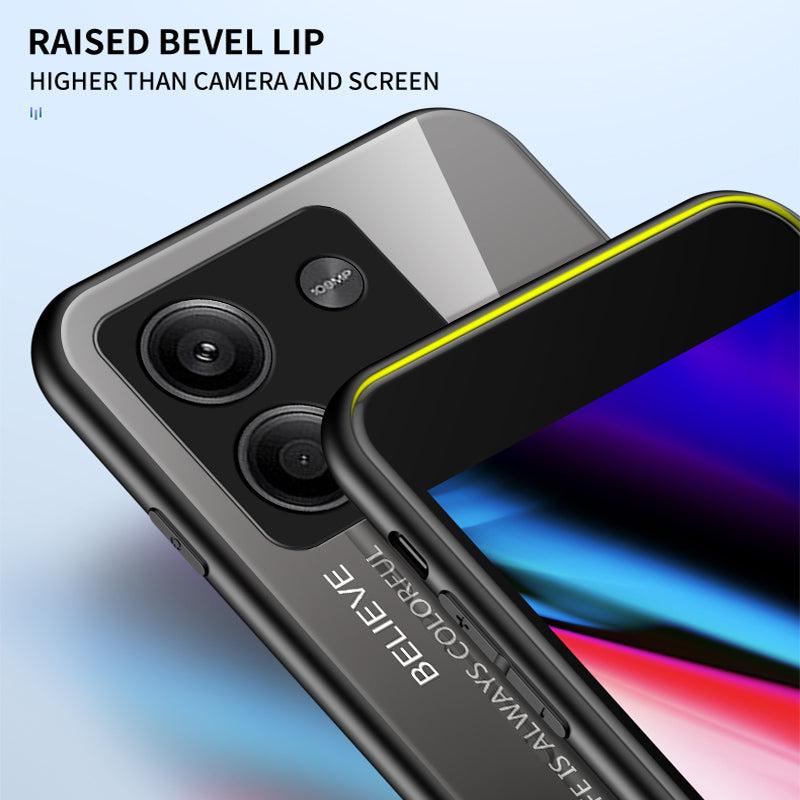 For Xiaomi Redmi Note 13 5G Gradient Phone Case Tempered Glass Cover - Gradient Black Grey