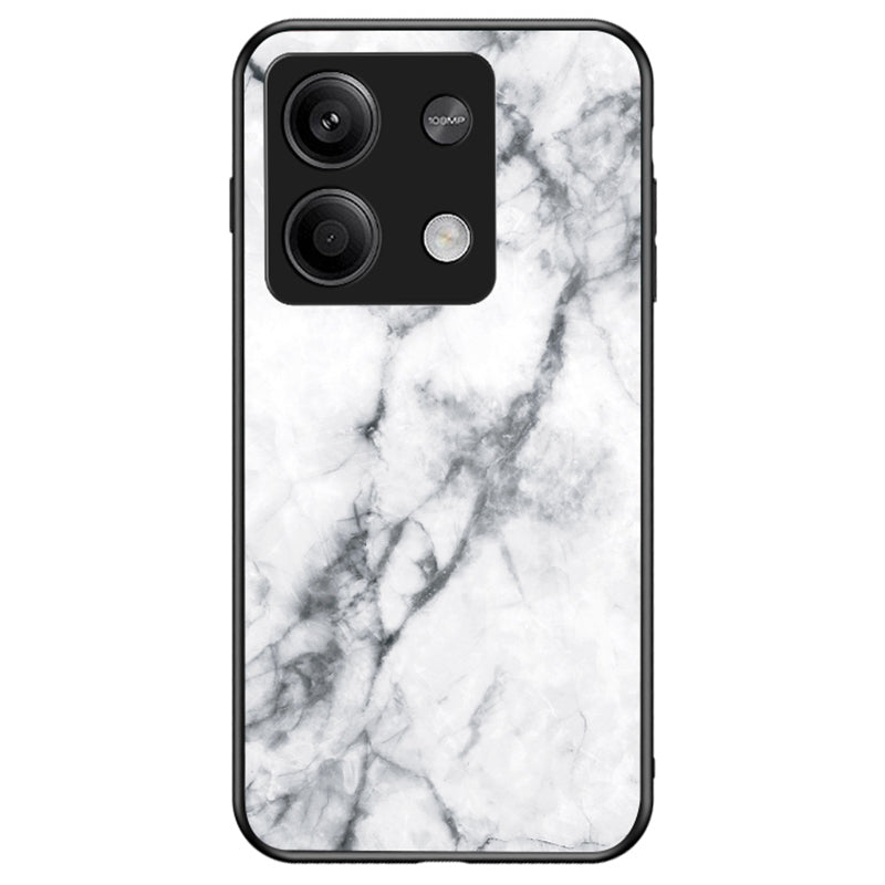 For Xiaomi Redmi Note 13 5G Case Marble Pattern Shockproof Tempered Glass+PC+TPU Cover - White Marble