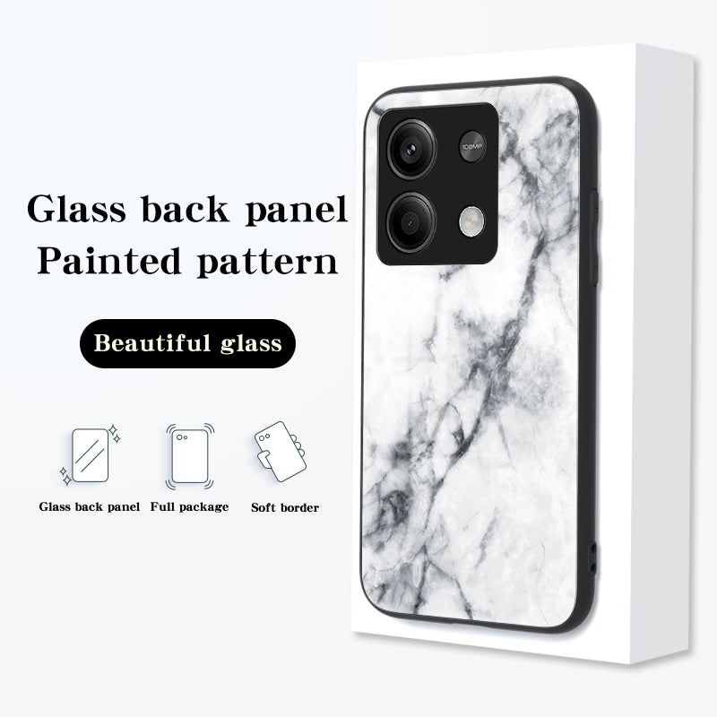 For Xiaomi Redmi Note 13 5G Case Marble Pattern Shockproof Tempered Glass+PC+TPU Cover - White Marble