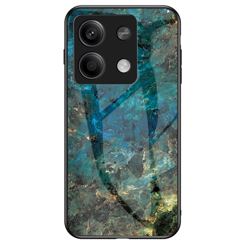 For Xiaomi Redmi Note 13 5G Case Marble Pattern Shockproof Tempered Glass+PC+TPU Cover - Emerald Marble