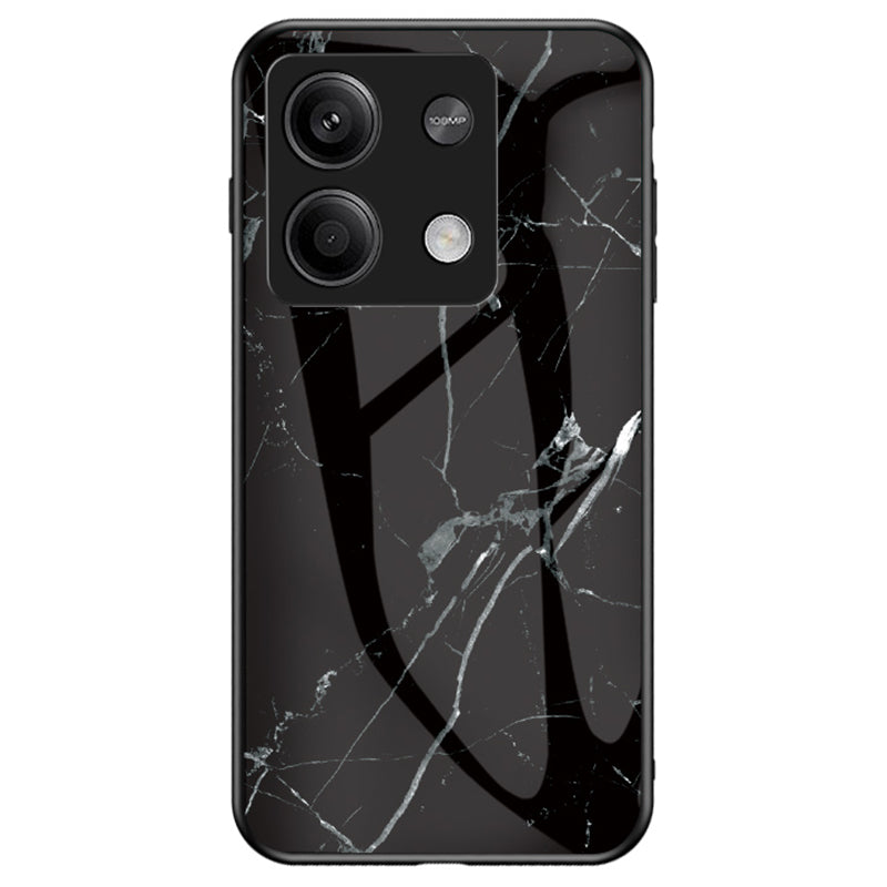 For Xiaomi Redmi Note 13 5G Case Marble Pattern Shockproof Tempered Glass+PC+TPU Cover - Black Marble