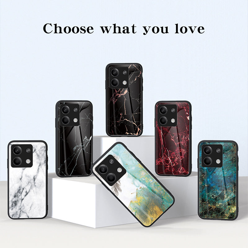 For Xiaomi Redmi Note 13 5G Case Marble Pattern Shockproof Tempered Glass+PC+TPU Cover - Gold Black Marble
