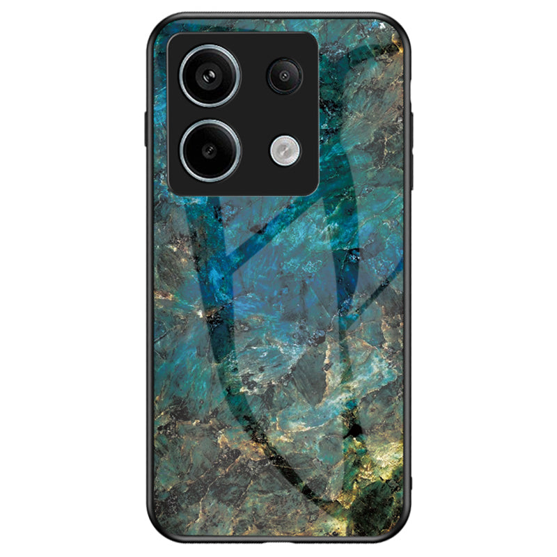 For Xiaomi Redmi Note 13 Pro 5G / Poco X6 5G Case Marble Pattern Scratch-proof Tempered Glass+PC+TPU Phone Shell - Emerald Marble
