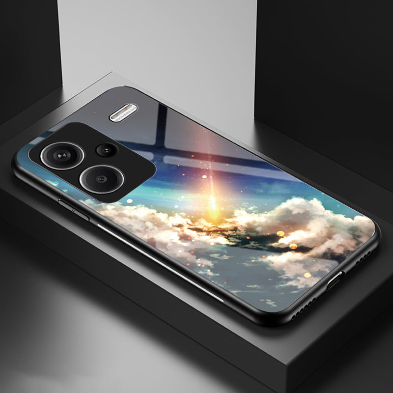 For Xiaomi Redmi Note 13 Pro+ 5G Case Slim-Fit Starry Sky Pattern Tempered Glass+PC+TPU Smart Phone Cover - Bright Starry Sky