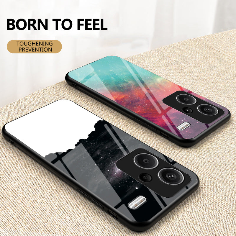 For Xiaomi Redmi Note 13 Pro+ 5G Case Slim-Fit Starry Sky Pattern Tempered Glass+PC+TPU Smart Phone Cover - Dream Starry Sky