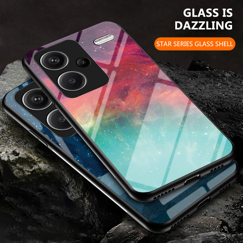 For Xiaomi Redmi Note 13 Pro+ 5G Case Slim-Fit Starry Sky Pattern Tempered Glass+PC+TPU Smart Phone Cover - Dream Starry Sky
