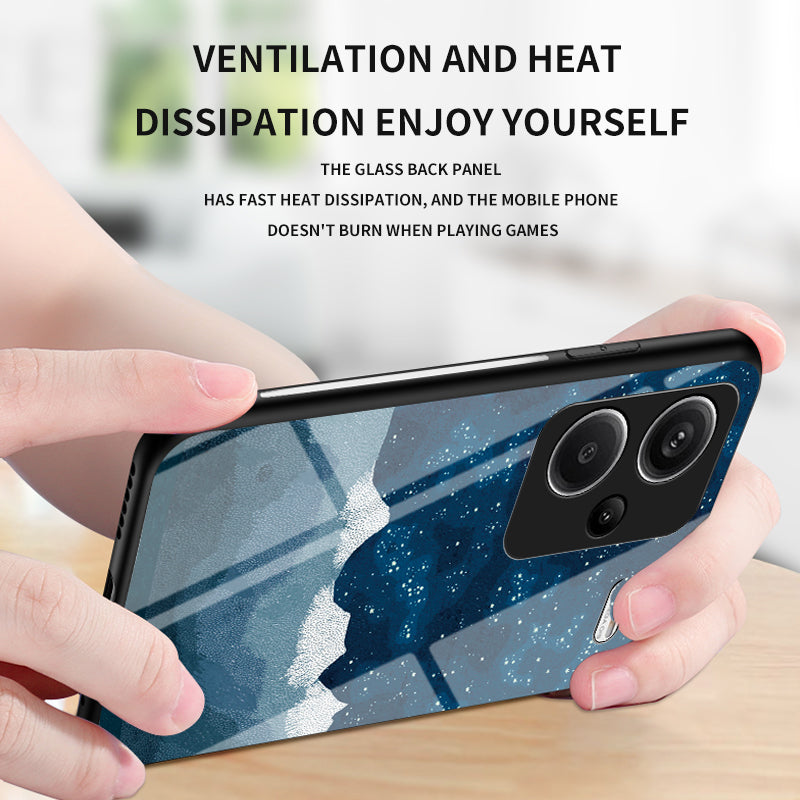 For Xiaomi Redmi Note 13 Pro+ 5G Case Slim-Fit Starry Sky Pattern Tempered Glass+PC+TPU Smart Phone Cover - Dream Starry Sky