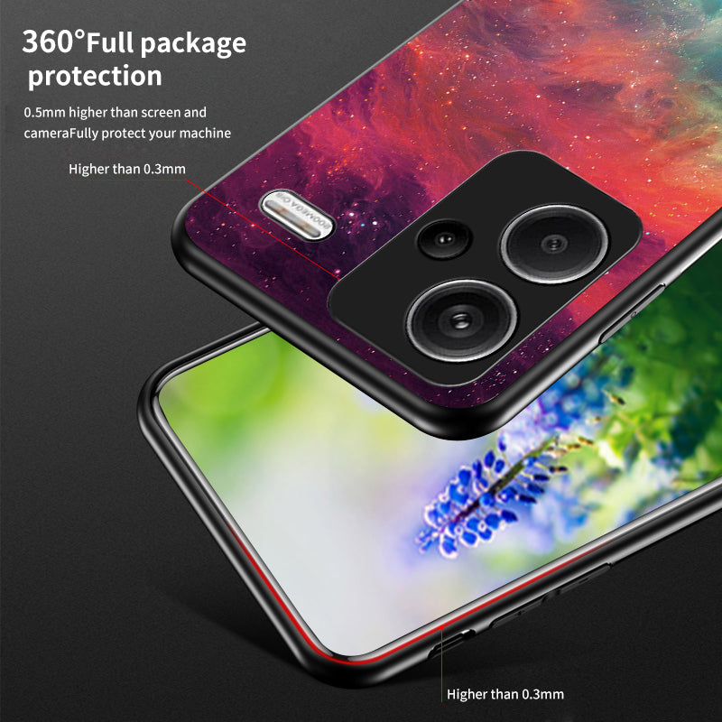 For Xiaomi Redmi Note 13 Pro+ 5G Case Slim-Fit Starry Sky Pattern Tempered Glass+PC+TPU Smart Phone Cover - Dream Starry Sky